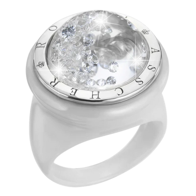 The Stellar White Ceramic And White Gold Ring With Floating Diamonds Small Dome