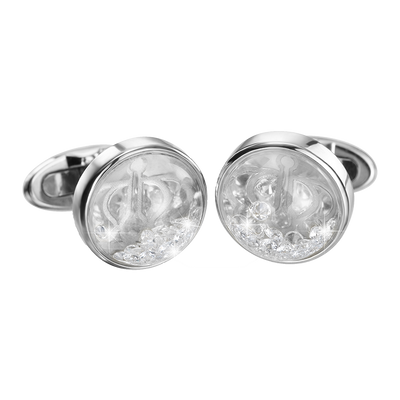 The Solar Cufflinks In White Gold With Floating Diamonds