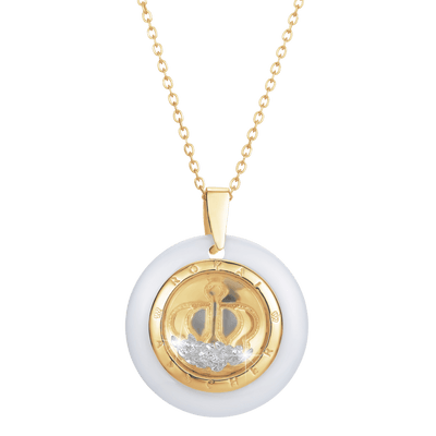 The Stellar White Ceramic And Yellow Gold Pendant With Floating Diamonds
