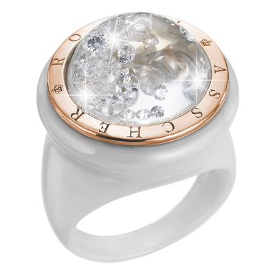 The Stellar White Ceramic And Rose Gold Ring With Floating Diamonds Small Dome
