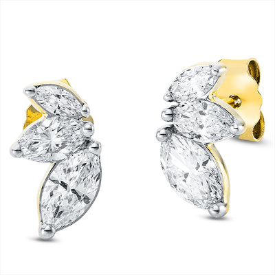 Earrings 18k Yellow Gold, Setting rhodium-plated