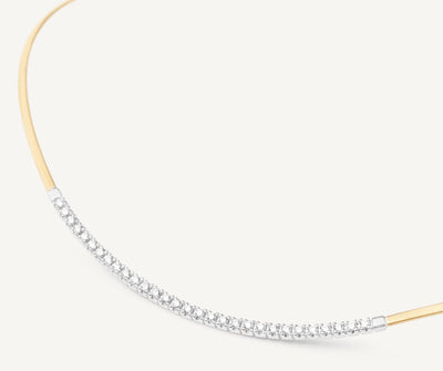 18K Yellow Gold Single Strand Coil Collar With Diamond Bar