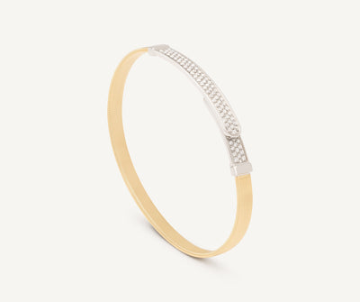 18K Yellow Gold Coil and Diamond Pavé Thin Bangle Bracelet