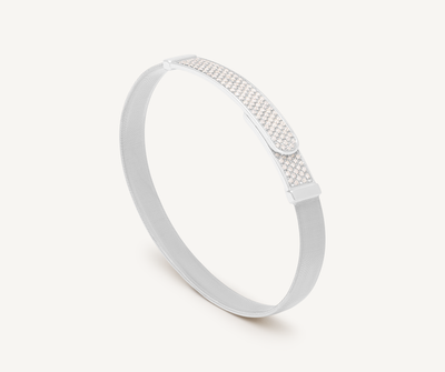 18K White Gold Coil and Diamond Pavé Large Bangle Bracelet