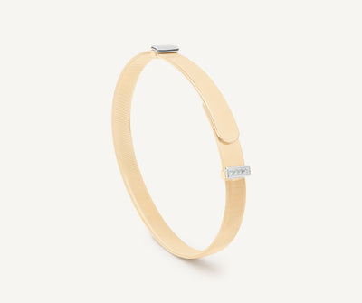 18K Yellow Gold Coil Large Bangle Bracelet With Diamond Pavés