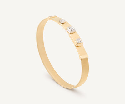 18K Yellow Gold Coil and Diamonds Large Bangle Bracelet