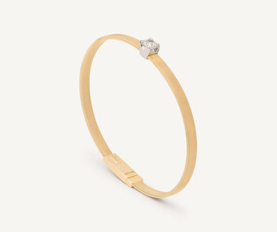 18K Yellow Gold Coil Bangle Bracelet With Cushion-Cut Diamond