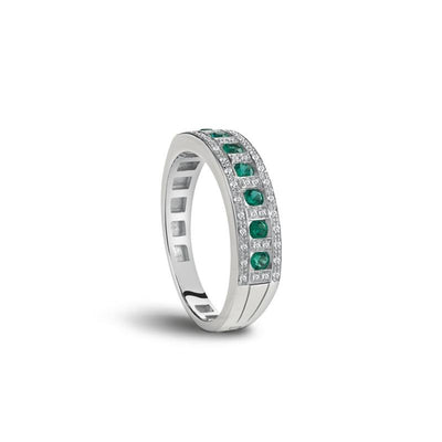 Damiani Belle Epoque White Gold, Diamond and Emeralds Ring - diamonds-international-production