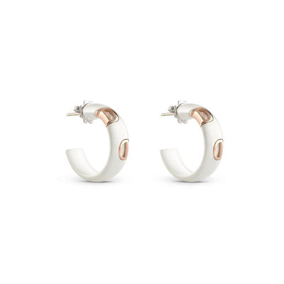 Damiani D.Icon White Ceramic, Pink Gold and Diamond Earrings - diamonds-international-production