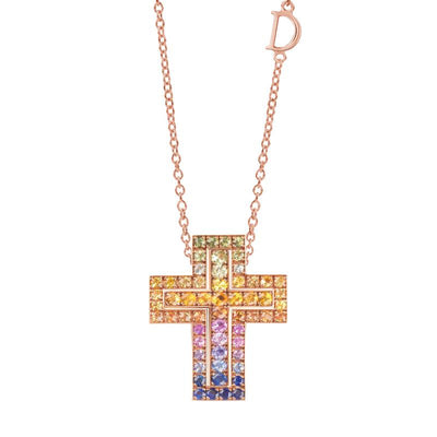 Damiani Belle Epoque Pink Gold and Multicolored Sapphires Necklace - diamonds-international-production